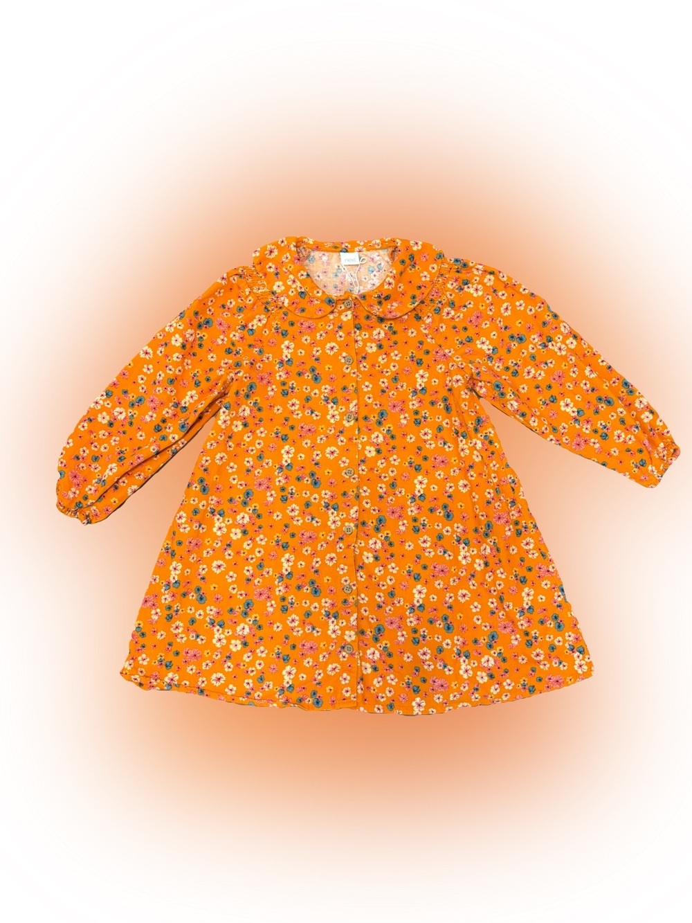Next Girls 6-7 Years Orange Floral Corduroy Long Sleeve Dress Floral Fall